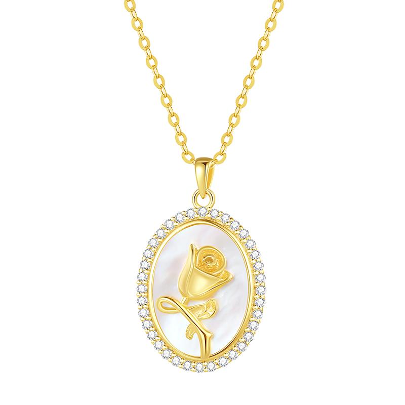 周大生*DC玫瑰花项链纯银女轻奢设计高级贝壳生日礼物送女友饰品