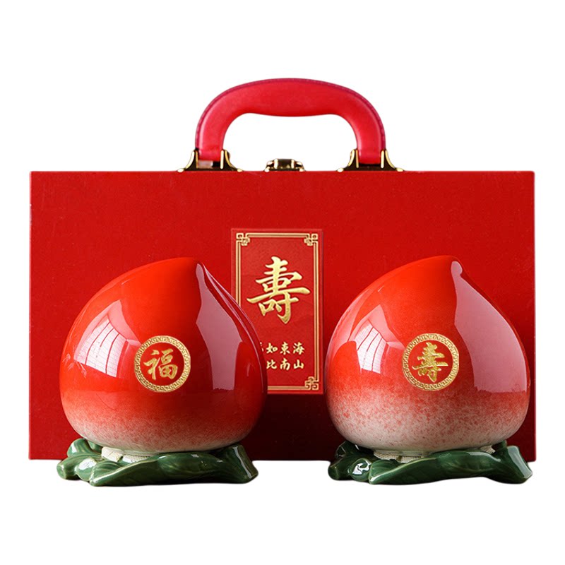 寿桃子创意陶瓷罐茶叶罐