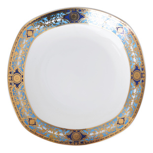 骨瓷浮雕金深菜盘家用8英寸盛菜盘子欧式轻奢餐具酒店会所盘子