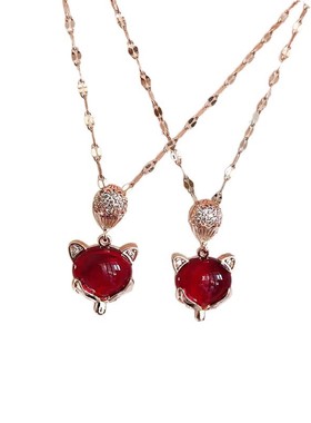 红色精致新款气质狐狸吊坠项链