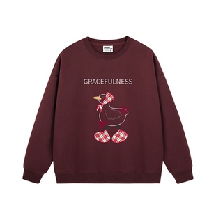 ulzzang小众超火卡通印花黑色卫衣女宽松显瘦重磅加绒加厚上衣潮