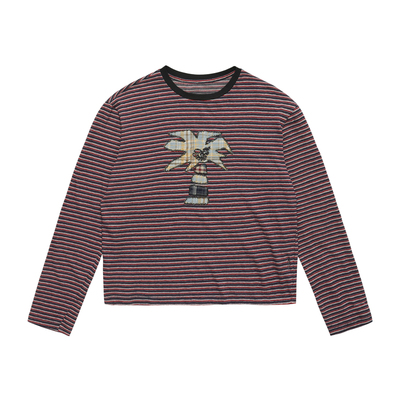 椰树贴布绣条纹合身打底长袖T