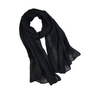 黑色围巾女薄新款秋冬纯色百搭棉麻护颈围脖装饰领巾细窄短款丝巾