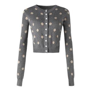 ourhour 软糯简约 深灰驼色小圆领短款针织开衫 女秋设计感打底衫