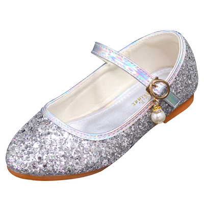 银色主持走秀软亮片女童演出皮鞋