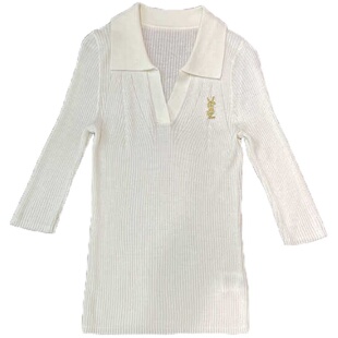 AURORA线下热卖~轻薄软糯~新款纯色polo领打底衫羊毛七分袖针织衫