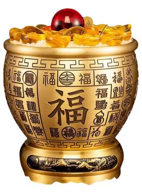招财进宝百福铜缸纯黄铜米缸聚宝盆摆件客厅家居聚财小铜缸装饰品