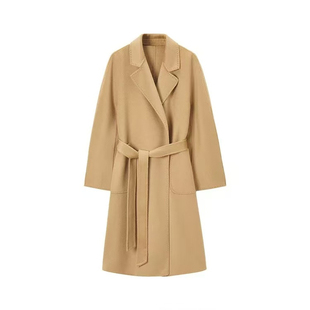 2025新款高级水波纹睡袍款双面羊绒大衣女洋气长款羊毛毛呢外套女