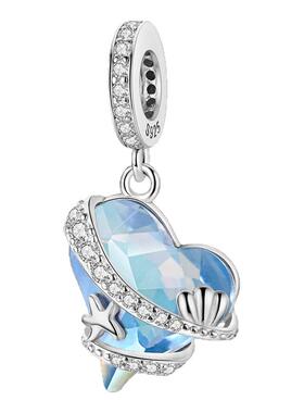 新品海龟珊瑚贝壳吊饰铜镀S925银串珠定位扣DIY潘家手链适用