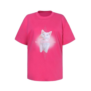 FTT FlyTheTruth『鬼马盐系』晕染猫咪短袖T恤女夏季宽松打底上衣