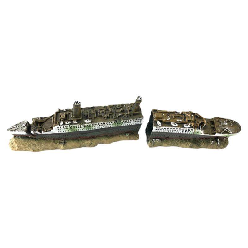 鱼缸造景摆件泰坦尼克号树脂船水族箱装饰铁达尼克号破旧沉船残骸