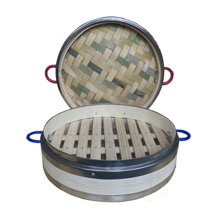 商用小笼包竹蒸笼茏屉不锈钢包边杭州嵊早餐店茶点盖子18 20 22CM
