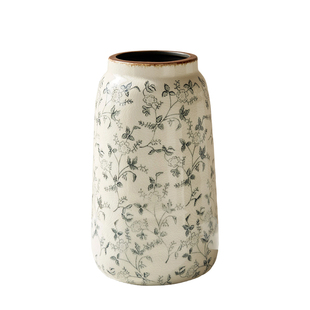 新中式陶瓷花瓶水墨碎花纹圆形水培插花鲜花客厅装饰品摆件高级感