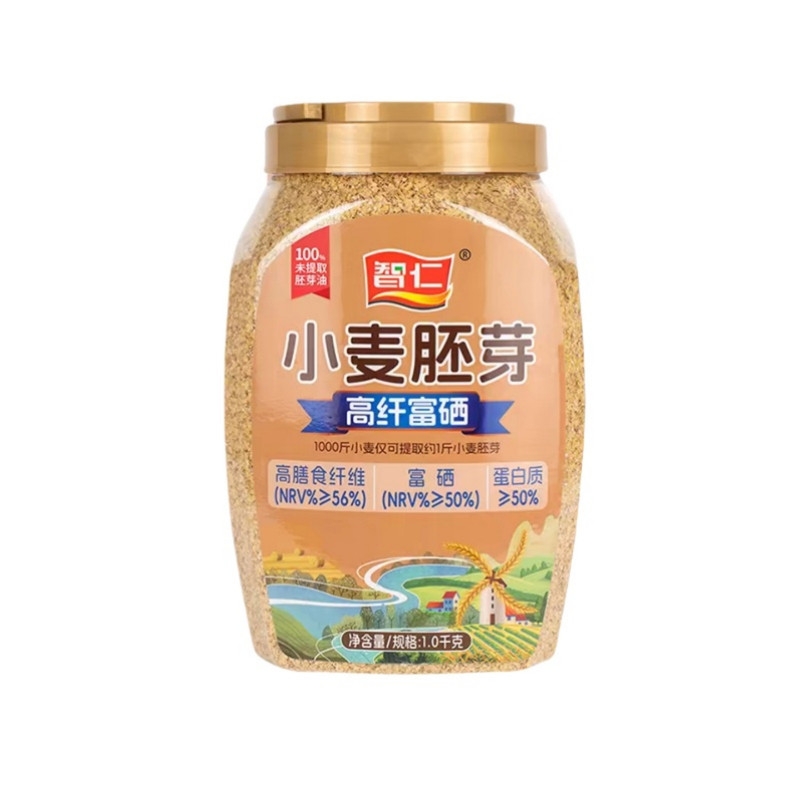 智仁小麦胚芽高纤高蛋白质富硒0蔗糖无糖精即食冲泡早餐罐装1000g