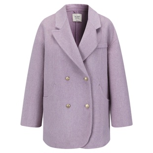 DTLANDO/商场同款25冬新品女装绵羊毛双排扣西装领廓形毛呢大衣
