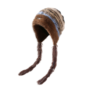 CACUSS帽子女秋冬毛线帽渐变针织帽仿貂毛加厚护耳防寒保暖雷锋帽