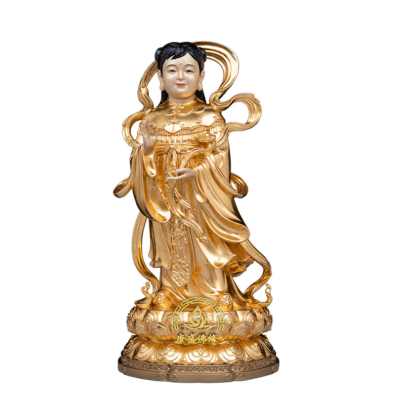 善财童子童女铜像家用供奉摆件