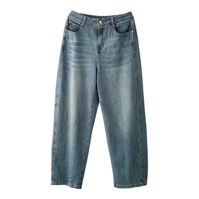 YKK高腰牛仔裤显瘦镰刀裤长裤