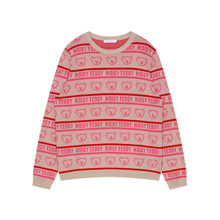 NOISY TEDDY26年春季新款可爱熊头女士圆领套头毛衫宽松甜美时尚