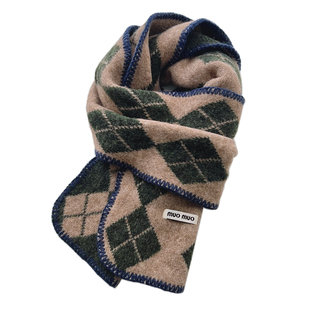 2025年韩系复古菱格格子围巾女冬季氛围感加厚保暖护颈围脖披肩