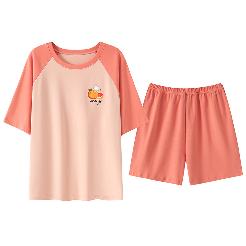 夏季纯棉薄款短袖女带胸垫家居服