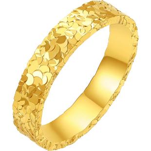 周六福碎碎冰银戒指女款S925爆闪黄金色指环手饰新年礼物送女友