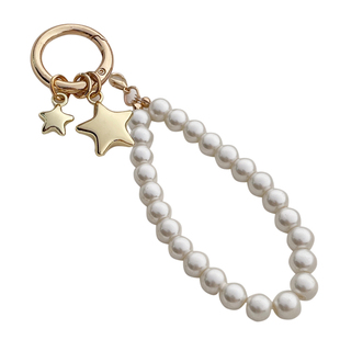 原创金色星星立体五角星迷你珍珠链钥匙扣挂饰背包饰品车钥匙挂件