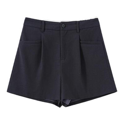 普普风拼色腰西装短裤女