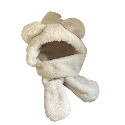 小熊帽子毛绒连帽围脖女冬季冬天