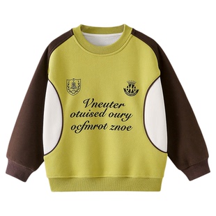 男童加绒卫衣秋冬款2025冬装新款儿童加绒加厚一体绒保暖拼接上衣