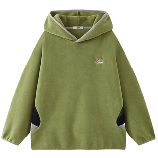 [Z]【蓄暖】MQD童装男童加绒卫衣2025冬季新款儿童运动拼色连帽上