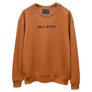 ABLEJEANS男女同款卫衣宽松中性圆领韩版字母印花简约潮套头上衣