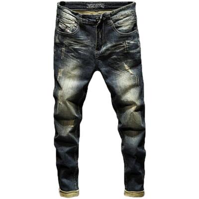 春秋季拉链复古做旧长裤牛仔