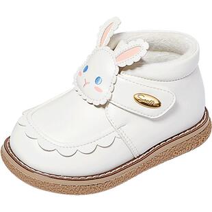 斯纳菲女童短靴皮靴加绒冬季小女孩儿童雪地保暖防滑公主宝宝棉鞋