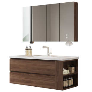 欧派中古风浴室柜组合卫生间马桶侧边收纳卫浴柜陶瓷一体盆洗漱台