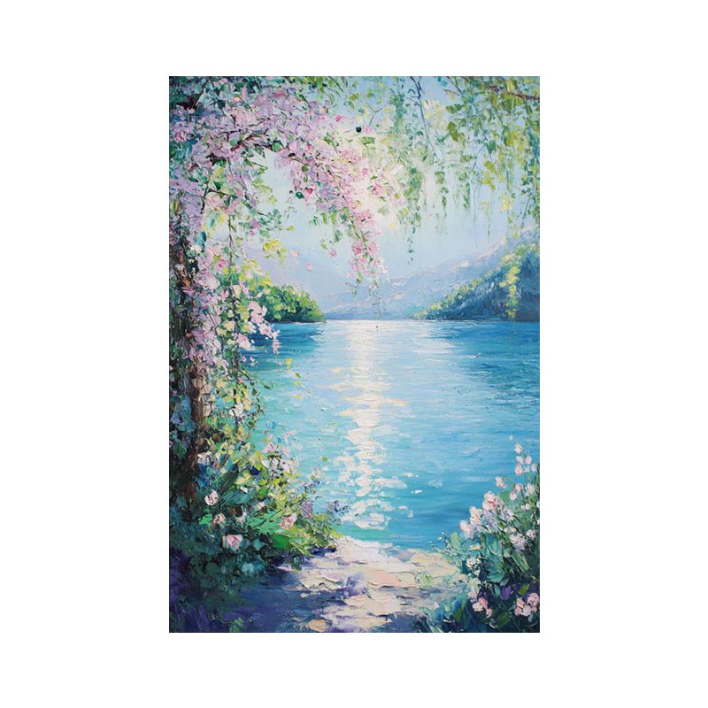 可班手绘油画晴湖花径竖版装饰画
