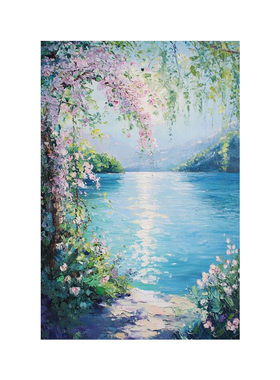 可班手绘油画晴湖花径竖版装饰画