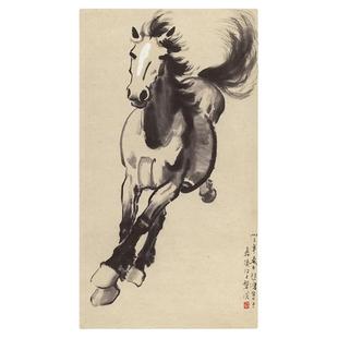 徐悲鸿 奔马图 复古书画水墨写生国画真迹微喷仿古画芯装裱装饰画