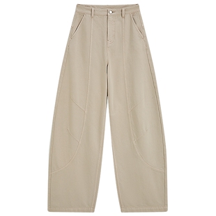 【100%棉】KBNE小个子高腰白色牛仔裤女2026夏季新款弯刀阔腿裤子