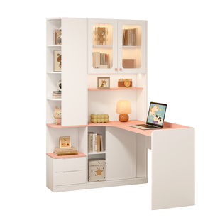 奶油风转角书柜书桌一体床头柜组合电脑桌卧室家用书架学习桌FL56
