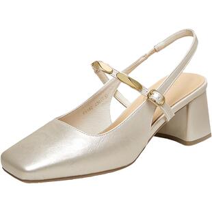 百思图2026夏季新款玛丽珍后空凉鞋高跟鞋通勤粗跟女凉鞋F5182BH6