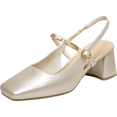 百思图2026夏季新款后空凉鞋高跟鞋通勤粗跟方头女凉鞋F5182BH6