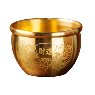 百福铜缸招财进宝纯黄铜聚宝盆摆件小米缸客厅小铜盆存钱罐纯铜