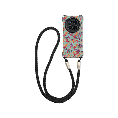 复古风繁花蝴蝶斜挎绳硅胶手机壳