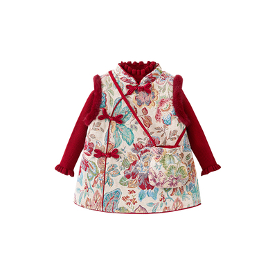 女童拜年服新中式儿童汉服宝宝旗袍女孩周岁礼服冬季唐装过年衣服