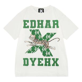 EDHARDYX烫钻印花T恤男女同款夏季宽松美式圆领短袖个性潮牌上衣