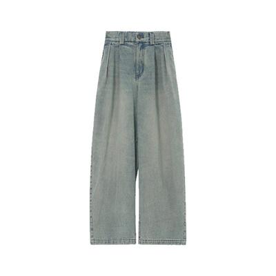 【多种洗水】Unvesno(UN)25春夏复古浅蓝怀旧慵懒阔腿弯刀牛仔裤