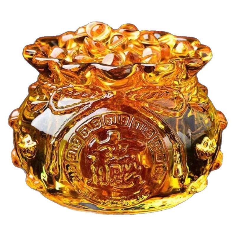 水晶黄水晶琉璃聚宝盆家居聚财元装饰摆件