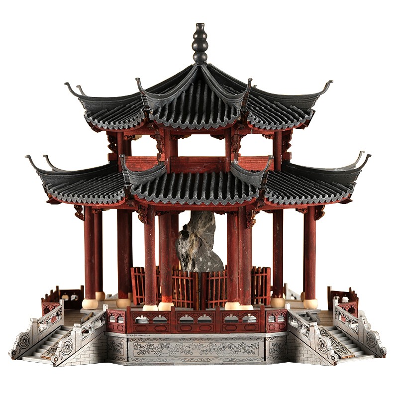 四角木质古风建筑模型diy手工
