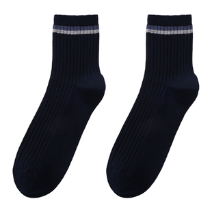 鹿人袜子男秋冬款中筒袜高棉双针休闲长袜吸汗四季款无骨男袜9169